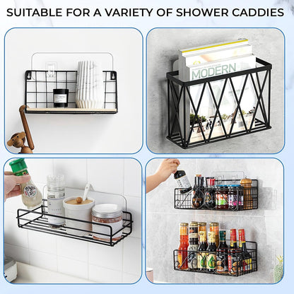 Shower Caddy Adhesive Replacement Hooks, Heavy Duty Waterproof Strips, No Drilling for Bathroom Shelves, Kitchen Racks, and Soap Holders (Transparent-8Pack 2Hook)8