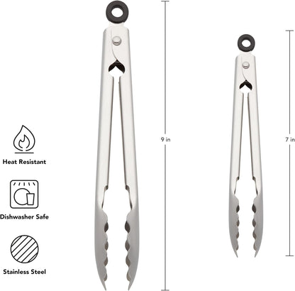 Kitchenaid Set of 2 Stainless Steel Tongs with Scalloped Edges Easy Lock Dishwasher Safe Durable and Versatile 7 Inch and 9 Inch Silver2