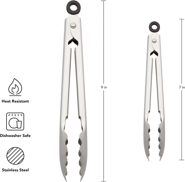 Kitchenaid Set of 2 Stainless Steel Tongs with Scalloped Edges Easy Lock Dishwasher Safe Durable and Versatile 7 Inch and 9 Inch Silver2