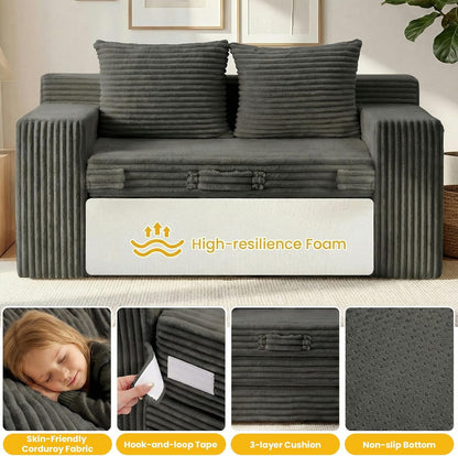 Boneless Couch,Boneless Loveseat Sleeper Sofa Bed – 3-In-1 Convertible Couch Bed with Side Pockets & Handle,Pull Out Corduroy Futon for Small Space,Living Room & Bedroom,2 Pillows Included,No Assembly7