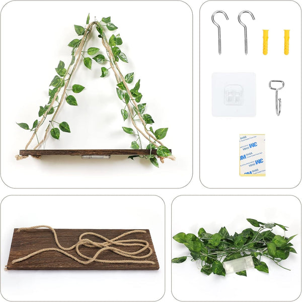 Floating Shelves for Wall,Hanging Shelves,Room Decor,Wall Decor,Boho Decor | Floating Shelves No Drill,Trinket Shelf,Cottage Core Wall Decor,2-Pack Shelf Set Includes Artificial Ivy & LED Lights5