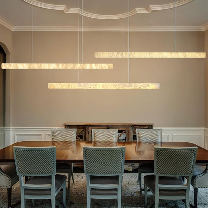 Alabaster Chandelier, L43In Modern Brass Linear Chandelier for Dining Room, Luxury Mrable Rectangular Chandelier over Table Pendant Light for Kitchen Island Living Room Dining Table8