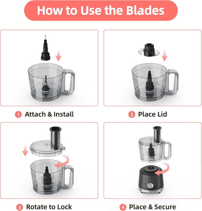 Electric Food Processor 10.5 Cup, Multi-Function Vegetable Chopper with French Fry Slicer, Dough Mixer, Easy to Clean, Secure Design, Stainless Steel, for Vegetables, Smoothie, Fruit6