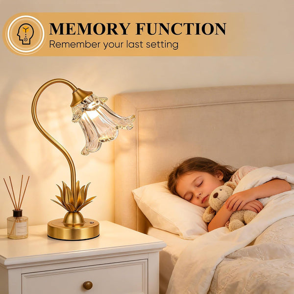Cordless Flower Table Lamp with Glass Lampshade, 5200Mah Rechargeable Battery, 3-Color Dimmable Touch Control, Portable Desk Lamp for Nightstand, Patio, Camping, Restaurant & Home, Transparent9