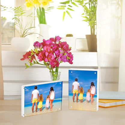 Acrylic Picture Frame 4X6,Clear Freestanding Double Sided 20Mm Thickness Frameless Magnetic Photo Frames Desktop Display with Gift Box Package(5 Pack)7