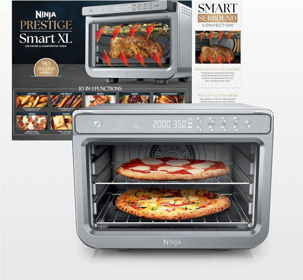 Ninja Prestige Smart XL Countertop Oven, 10-In-1, Stainless Steel, DT501 | Bakes 20 Cookies, Fits 12 Lb Turkey, Air Fry, Bake, Toast, Pizza, Reheat, 1800W1