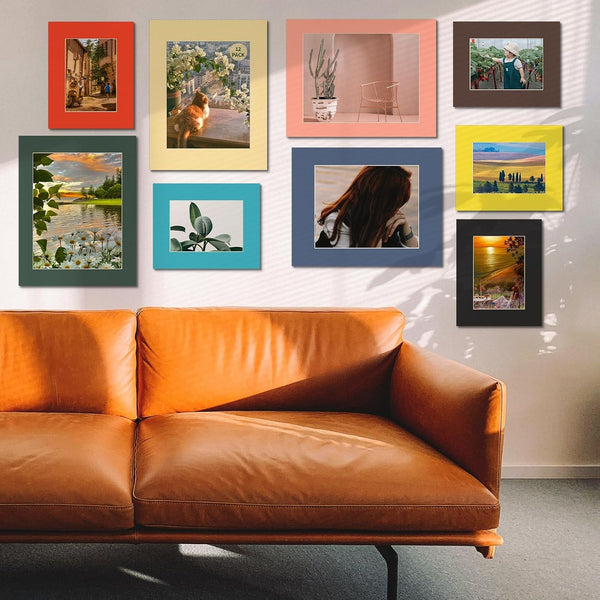 12 Packs Mixed Colors 8X10 Picture Frame Mats for 5X7 Photos, Artworks and Prints, White Core Bevel Cut Frame Mattes6