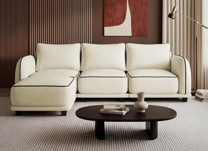 104 Inch L Shaped Modular Sectional Sofa, 4 Seater Modern Cloud Chenille Comfy Couch with Movable Ottoman & 3 Back Pillows, Oversized Comfy L Shape Couch for Living Room, Bedroom, Apartment, Beige1