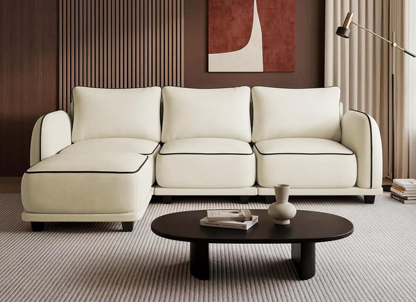 104 Inch L Shaped Modular Sectional Sofa, 4 Seater Modern Cloud Chenille Comfy Couch with Movable Ottoman & 3 Back Pillows, Oversized Comfy L Shape Couch for Living Room, Bedroom, Apartment, Beige1