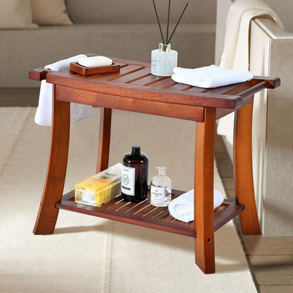 24" Teak Shower Bench, 2-Tier Shower Stool for Indoor Shower, 300Lbs8