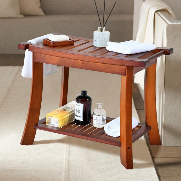 24" Teak Shower Bench, 2-Tier Shower Stool for Indoor Shower, 300Lbs8