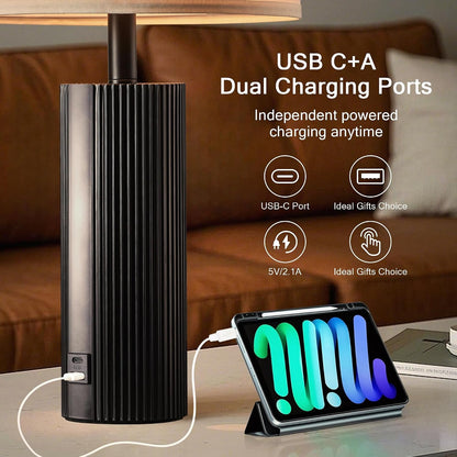 24.5" Black Lamps Set of 2, Modern Table Lamps for Living Room with USB C+A Ports, Creative Stripe Touch Lamps for Nightstand, 2 Bulbs Included3