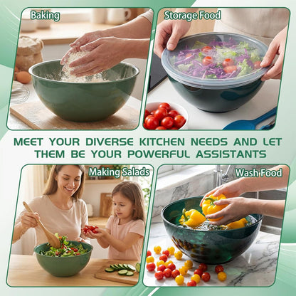 6 Pcs Plastic Mixing Bowl Set with Lids Colorful Serving Bowl Nesting Storage Bowls for Kitchen, Baking, Prepping, Cooking and Serving Food, Dishwasher & Microwave Safe(Green)5