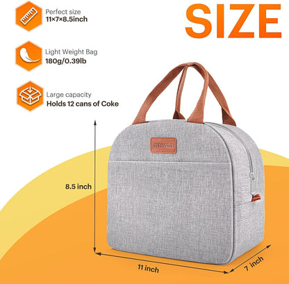 Lunch Bag for Women & Men Adult Insulated Lunch Box, Small Leakproof Cooler Food Lunch Containers Reusable High Capacity Lunch Tote Bags for Work, Travel, Outdoor (Grey)2