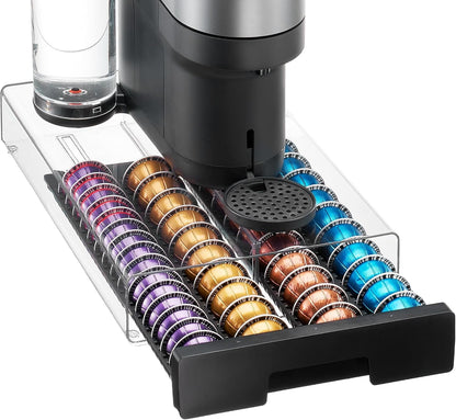 Coffee Pod Drawer Organizer for Nespresso Vertuo Pods | Holds 40 Large or 60 Small Capsules，Clear Acrylic Design, Visible Pod Inventory, Durable & Anti-Slip Drawer1