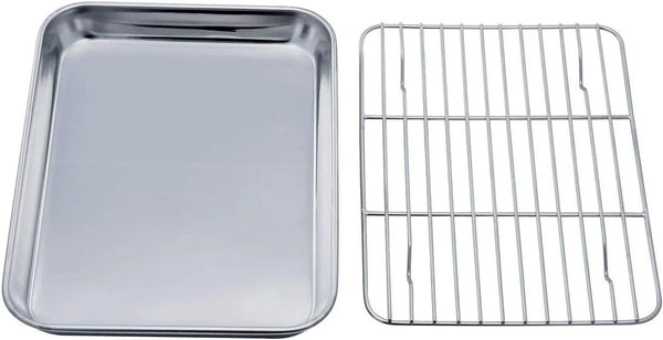 Toaster Oven Tray and Rack Set, 9.3" X 7" X 1" Toaster Oven Pan | Stainless Steel Toaster Oven Pan Broiler Pan with Wire Rack for Cooking, Non Toxic & Healthy, Easy Clean & Dishwasher Safe1