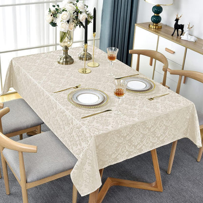 Jacquard Tablecloth Rectangle 52 X 70 Inch Beige Spill Proof3