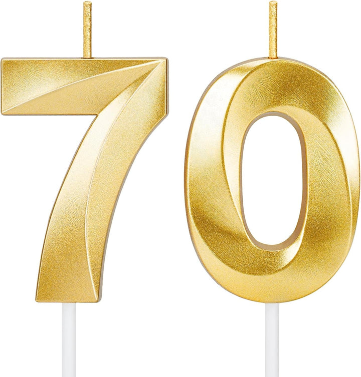 70Th Birthday Decorations, Gold Number 70 Candles for Cake