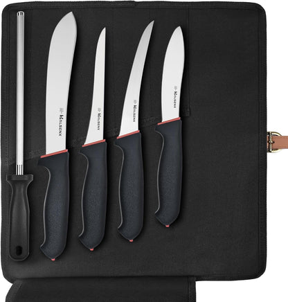 6PCS Butcher Knife Set, 8" Butcher & 6" Boning Knives with Roll Bag | Breaks, Bones & Skins Meat,Roll Bag for Storage and Travel,Softgrip Handles for Steady Grip,Full Set for Kitchen and Field.1