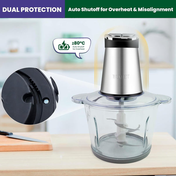 800W 2-12Cup Food Chopper LED Timer 3-Tier 6 Blades | Duo-Bowl with LED Countdown, 6-Edge Stainless Tier-Cutter. Handles Roasts, Root Veg, Nuts – Bulk Family Prep Made Easy.6