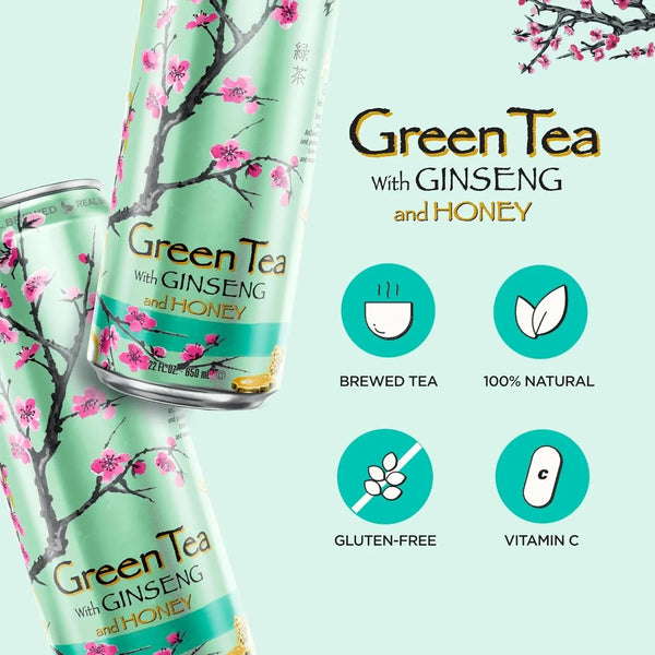 Green Tea with Ginseng and Honey - Big Can, 22 Fl Oz (Pack of 12)3