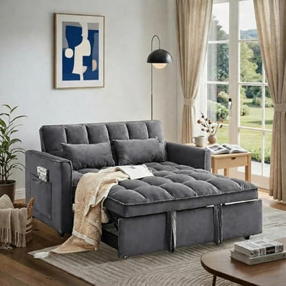 Sleeper Sofa Bed with Adjustable Backrest & Side Pockets, Gray1