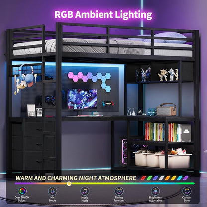 Twin Loft Bed with L‑Shaped Desk, RGB LED Lights, Black7