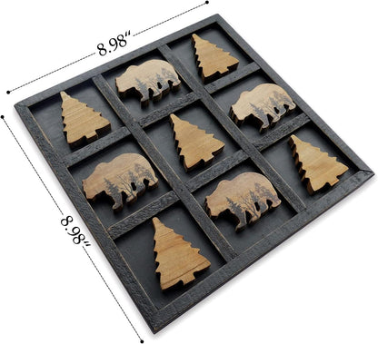 Cute Bear Decorative Wooden Board Travel Game Tic Tac Toe for Fun Coffee Table Decor6