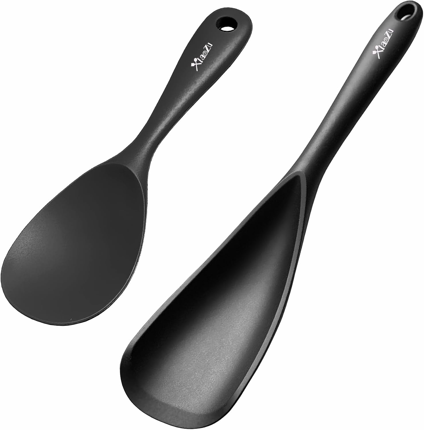 silicone-cooking-spoon-rice-scooper-set-for-nonstick-cookwares-2pc-black-bpf-free-heat-resistant-seamless-design-non-toxic-kitchen-utensils-for-cooking-serving-mixing-scoop-scrape-stirring