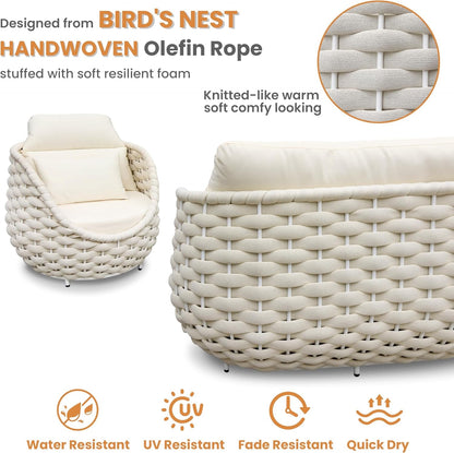 4-Piece Rope Lanai Furniture Sofa Set, Outdoor Living Seating, Beige2