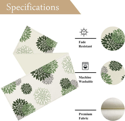 Sage Green Gray Table Runner Dahlia Pinnata Flower Beige Table Runners Modern Elegant Pompon Farmhouse Geometric Table Center Decor for Girls Room Dining Party Patio (13 X 48 Inch)6