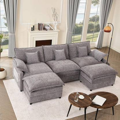 108" U-Shaped Modular Cloud Couch, Deep Seat, Chenille Slate1