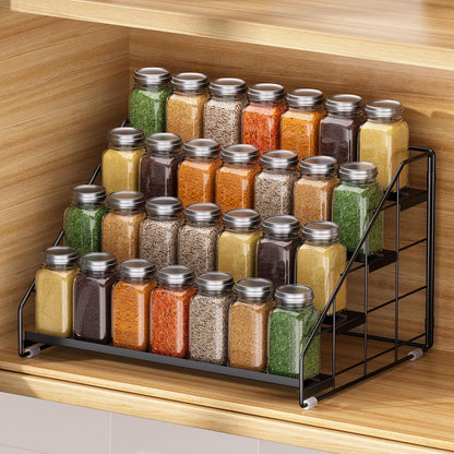 Spice Rack Organizer for Cabinet, 4 Tiered Spice Rack Organizer, Tiered Adjustable Spice Shelf for Kitchen Countertop Organization, Bright Black8