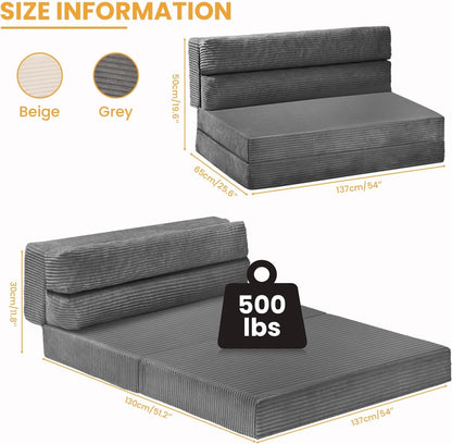 Foldable Mattress Full, 54" Folding Sofa Bed, 3-In-1 Convertible Sofa Bed Floor Couch for Living Room, Guest Room2