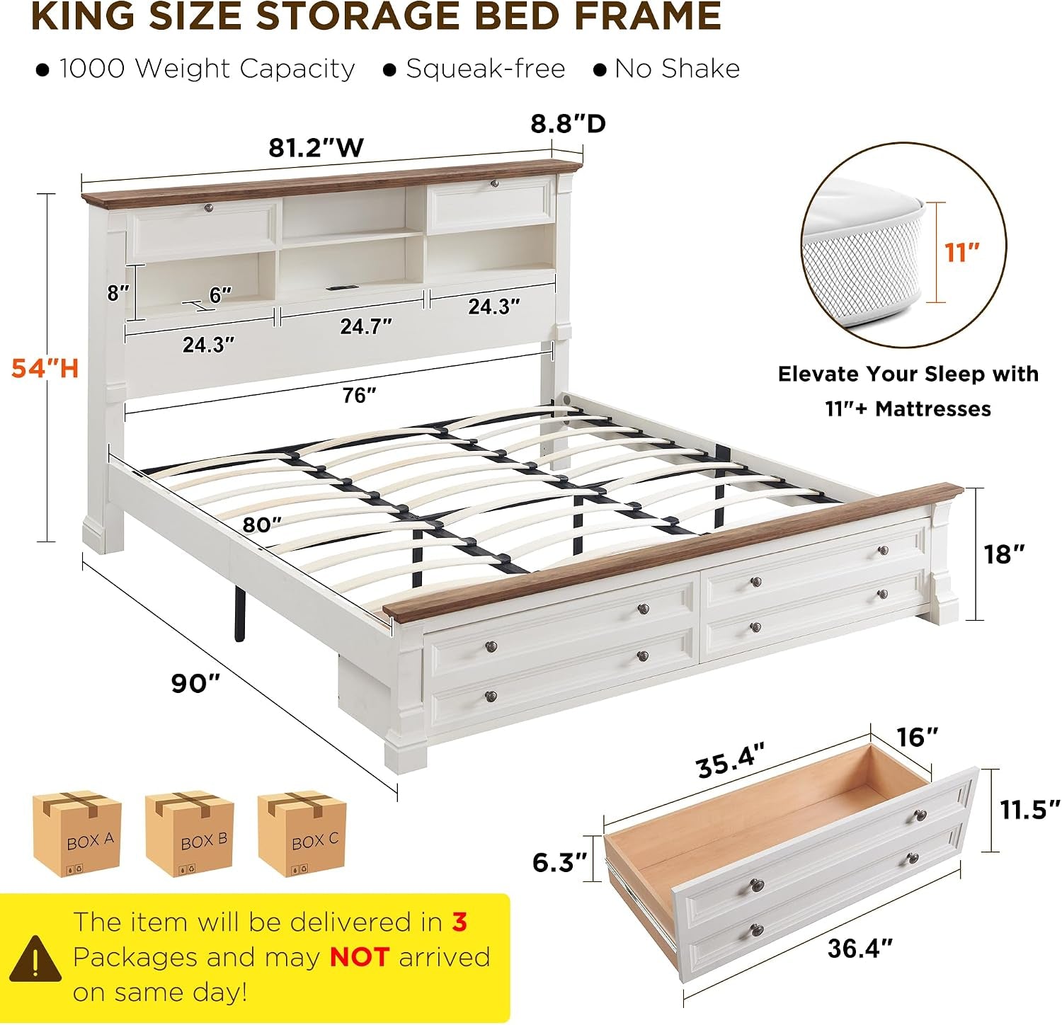 farmhouse-king-size-bed-frame-with-2-drawers-4-bookcases-on-the-headboard