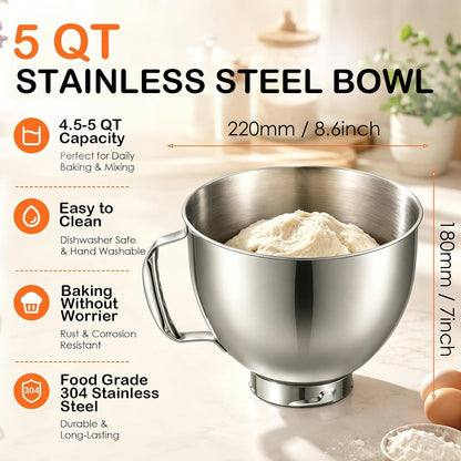 5QT Stainless Steel Mixer Bowl for Kitchenaid Tilt Head Stand Mixer3