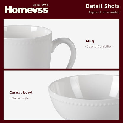 Homevss, New Bone China Dinnerware Set, Embossed Pearl Design, 20Pc Set6