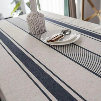 White Blue Tablecloth Cotton Linen Farmhouse Table Cover Soft Washable Table Top for Parties Coffee Kitchen Décor Stripe(Rectangle/Oblong, 60"×70"(4-6 Seats)2