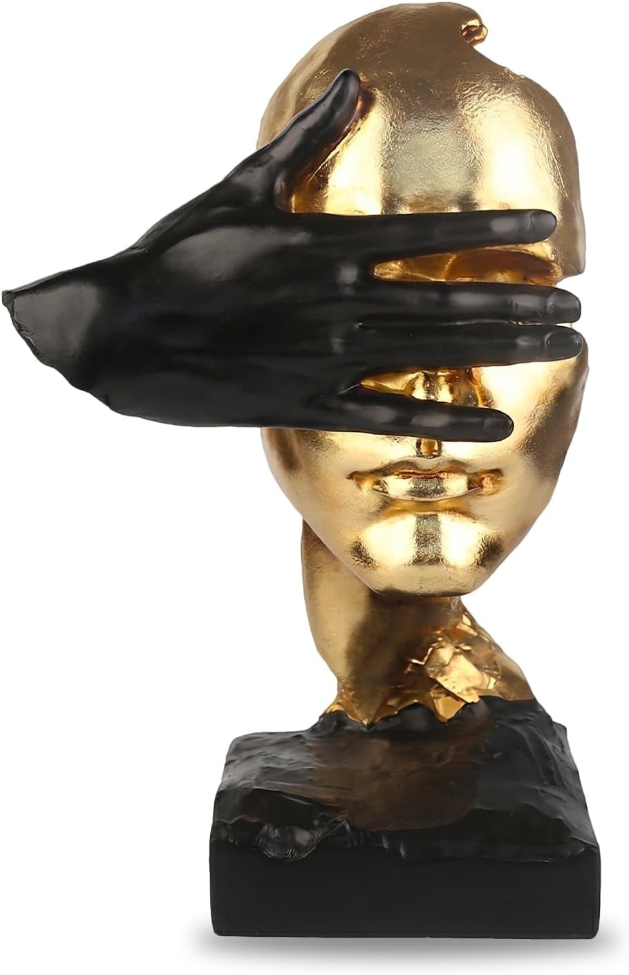 office-desk-shelf-decor-see-no-evil-gold-black-resin-bust-modern-abstract-head-sculpture-tabletop-accent-mantel-table-display-living-room-showpiece-11-8-inch-tall