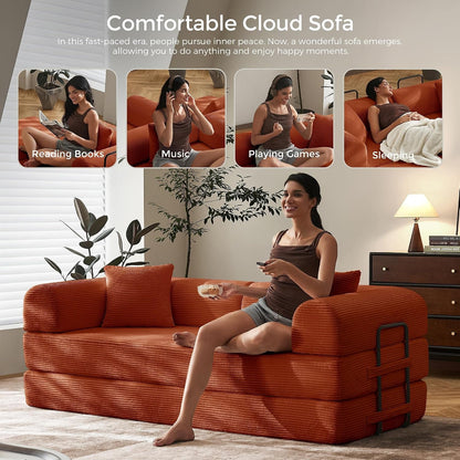 79" Convertible Futon Sofa Bed, Boneless Couch for Living Room | Orange8