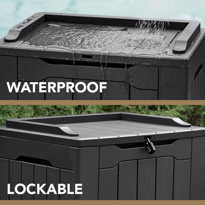 30 Gallon Resin Deck Box Waterproof Outdoor Storage Box for Patio Furniture Pool Accessories Indoor Storage for Cushion Garden Tools (30 Gallon, Black)2
