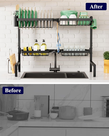 Adjustable over the Sink Dish Drying Rack, 26.8" -33.9"X21.5"8