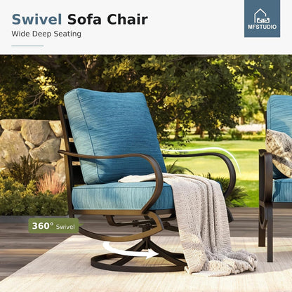 4 Piece Metal Patio Furniture Set with Peacock Blue Cushions8