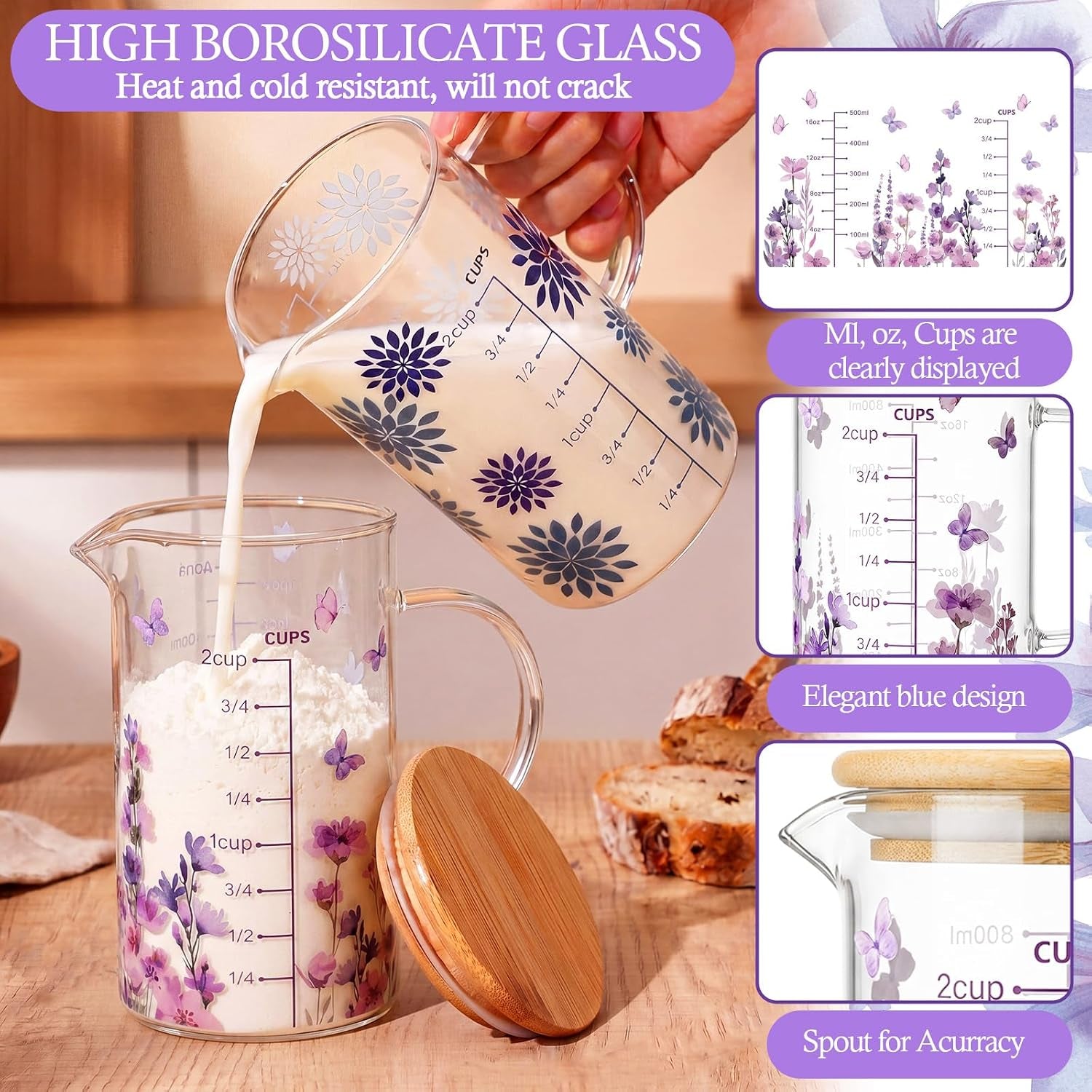 glass-measuring-cup-16oz-2cups-500ml-easy-to-read-v-shaped-spout-high-borosilicate-glass-measuring-cup-with-bamboo-lid-stirring-spoon-and-brush-for-coffee-kitchen-baking-cookingpurple-flower