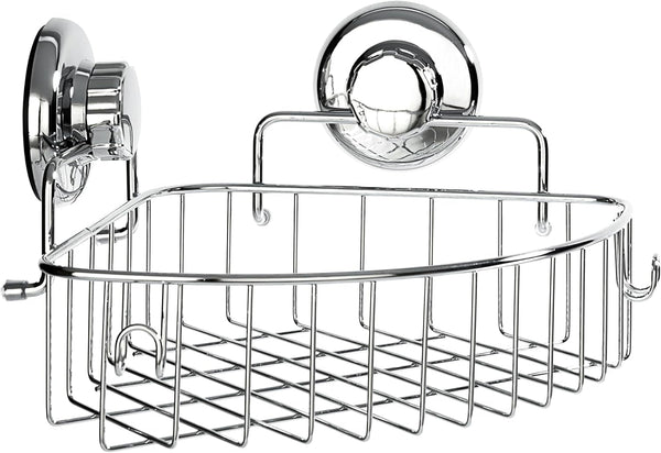 Corner Shower Caddy with Suction Cups and 3M Adhesive Mounting Discs for Porous Surfaces - Stainless Steel Basket for Bathroom Storage (Chrome)1