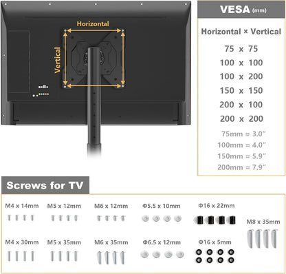 TV Floor Stand for 13-50 Inch LCD LED Flat/Curved Panel Screen Tvs up to 44 Lbs, Height Adjustable TV Stand Mount with VESA 200X200, Portable TV Stand for Bedroom, Dorm Room, Office | Tilting and Rotating Mount, Portrait to Landscape, Height Adjustable Portable TV Stand for Bedroom, Dorm Room, Office8