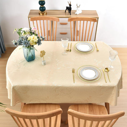 Shiny Small Oval Jacquard Tablecloth 52 X 70 Inch Beige3