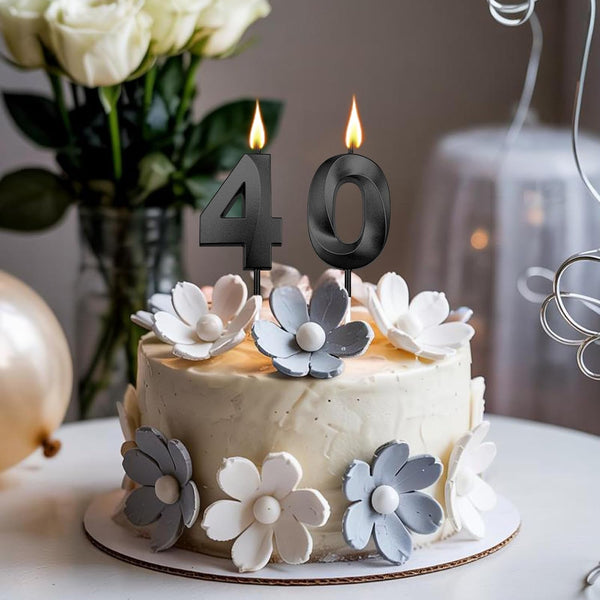 Black 40Th Birthday Candles, Number 40 Candles, Happy Birthday Candle for Cake, 3D Designed Number Cake Toppers Decorations for 40Th 40 Year Old Women Men Wedding Anniversary Parties Celebrations5