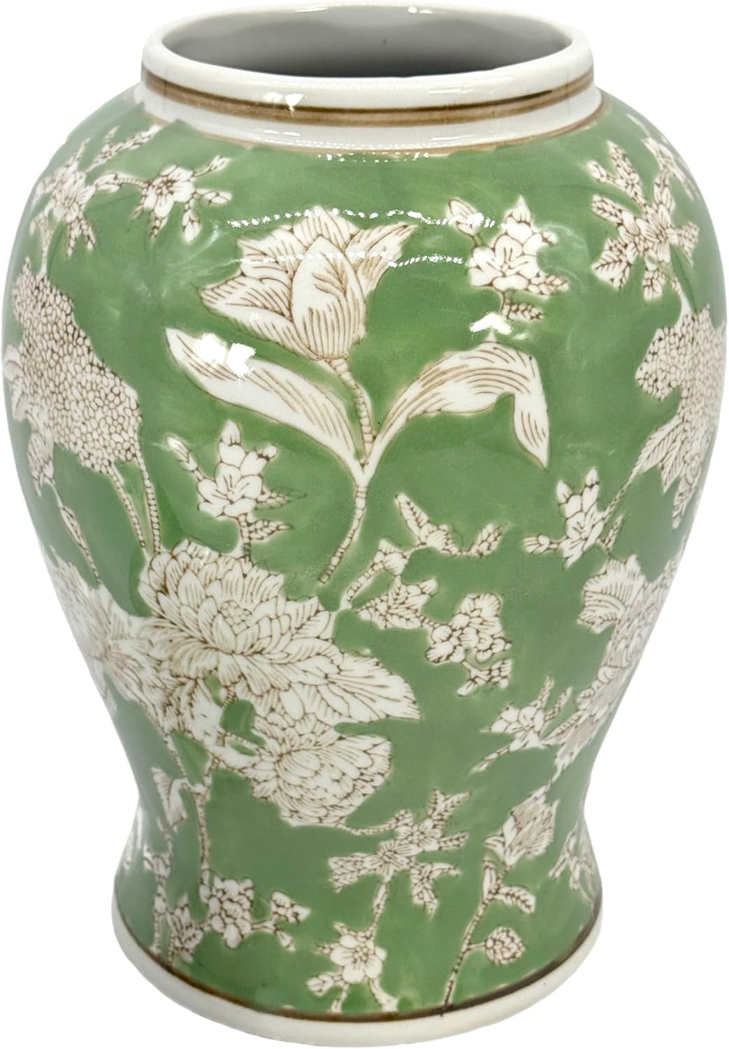 14-green-white-floral-ceramic-porcelain-ginger-jar-floral-home-decor-jar-urn-shape-vase