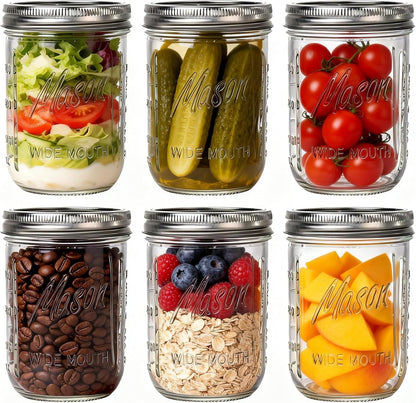 6-Pack Mason Jars 16 Oz with Lids – Wide Mouth Glass Mason Jars, Airtight Leak-Proof Canning Jars 16 Oz for Food Storage, Fermenting, Pickling, Freezing, and Crafts1